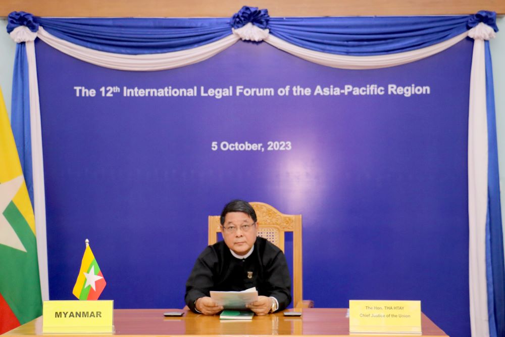 ပြည်ထောင်စုတရားသူကြီးချုပ် ဦးသာဌေး “(၁၂) ကြိမ်မြောက် အာရှ-ပစိဖိတ်ဆိုင်ရာ နိုင်ငံတကာဥပဒေဖိုရမ်” သို့ အွန်လိုင်းမှ တက်ရောက်
